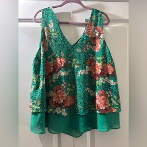 Torrid Green Floral Layered Blouse